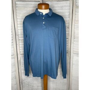 Lands End Men' Long Sleeve Polo Shirt Blue Size